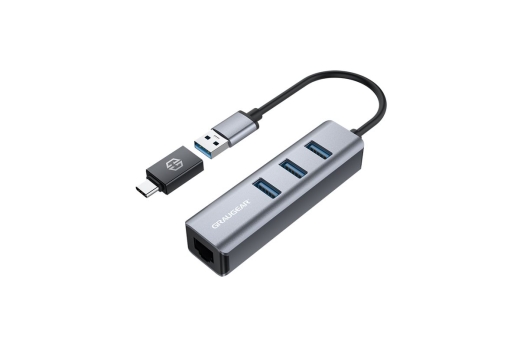 GRAUGEAR 3-Port USB HUB 3.0 USB Type-A/-C Gbit LAN retail