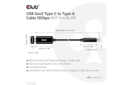 Club3D Kabel USB 3.2 Typ C <> USB Typ A 10Gbps St/Bu 5m retail