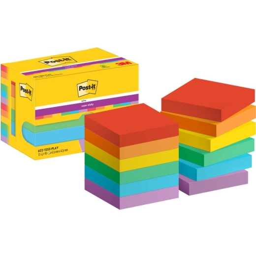 Haftnotizblock Super Sticky Notes Playful Collection, 47,6x47,6mm, 12x90 Blatt, sortiert