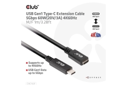 Club3D Kabel USB 3.2 Typ C 1m Verlängerung 5Gbps St/Bu retail