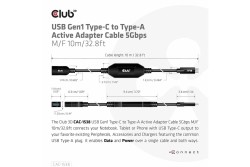 Club3D Kabel USB 3.2 Typ C <> USB Typ A 5Gbps St/Bu 10m retail