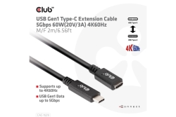 Club3D Kabel USB 3.2 Typ C 2m Verlängerung 5Gbps St/Bu retail