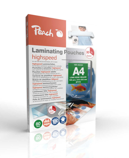 Peach Laminierfolien A4 80mic express HighSpeed 100PK