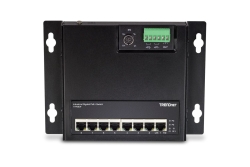 TRENDnet 8-Port Industrial Gigabit PoE+ WallMount Front Acc.