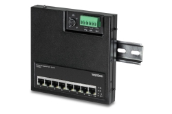 TRENDnet 8-Port Industrial Gigabit PoE+ WallMount Front Acc.