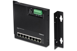 TRENDnet 8-Port Industrial Gigabit PoE+ WallMount Front Acc.