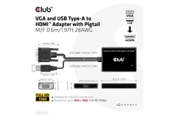 Club3D Adapter VGA + USB-A > HDMI 0,6m St/Bu retail