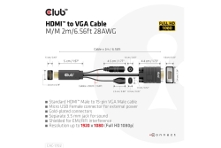 Club3D Kabel HDMI+Micro-USB-Buchse > VGA+3,5mm 2m St/Bu retail