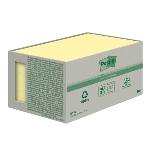 Haftnotizblock Recycling Notes, 127x76mm, 6x100 Blatt, gelb