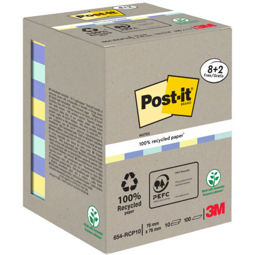 Haftnotizblock Recycling Notes Promotion, 76x76cm, 10x100 Blatt, sortiert