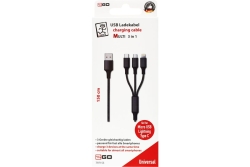 2GO USB 3in1 Ladekabel Micro-USB/Ligntn/USB-C Nylon 150cm sw