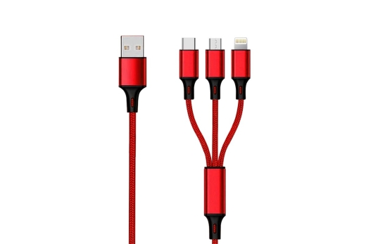 2GO USB 3in1 Ladekabel Micro-USB/Lightn/USB-C Nylon 150cm ro