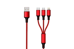 2GO USB 3in1 Ladekabel Micro-USB/Lightn/USB-C Nylon 150cm ro