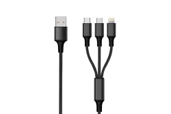 2GO USB 3in1 Ladekabel Micro-USB/Lightn/USB-C Nylon 300cm sw