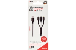 2GO USB 3in1 Ladekabel Micro-USB/Lightn/USB-C Nylon 300cm sw