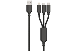 2GO Ladegerät 15W 1-Port 1x USB-A inkl. 3in1 Kabel C/M/L sw