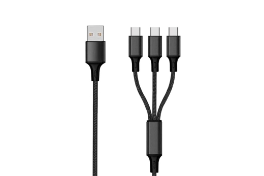 2GO USB 3in1 Ladekabel 3x USB-C Nylon 150cm schwarz