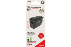 2GO Ladegerät 20W 2-Port 1x USB-A 1x USB-C, PD schwarz