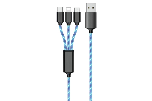 2GO USB 3in1 LED-Ladekabel USB-A/Micro-USB/Ligntn. 100cm bl