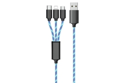 2GO USB 3in1 LED-Ladekabel USB-A/Micro-USB/Ligntn. 100cm bl