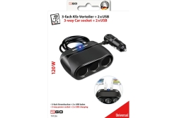 2GO KFZ-Verteiler 3-fach 120W + 1x USB-A 1x USB-C schwarz