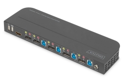 DIGITUS KVM Switch 4-Port, 4K60Hz, 4x DP in, 1x DP/HDMI out