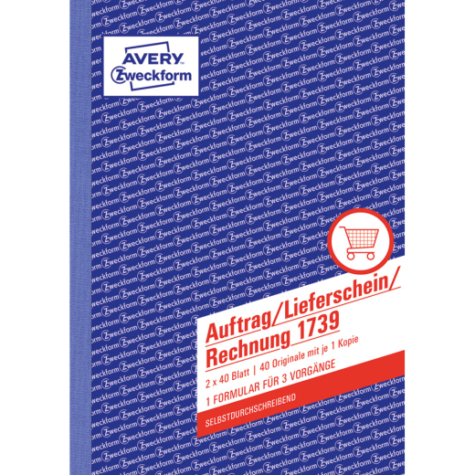 1739 Auftrag/Lieferschein/Rechnung, DIN A5, selbstdurchschreibend, 2 x 40 Blatt, weiß, gelb