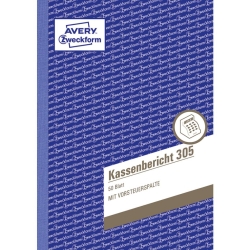 305 Kassenbericht, DIN A5, vorgelocht, 50 Blatt, weiß