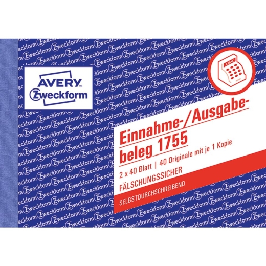 1755 Einnahme-/Ausgabebeleg - A6 quer, SD, MP, fälschungssicher, 2 x 40 Blatt, weiß, gelb