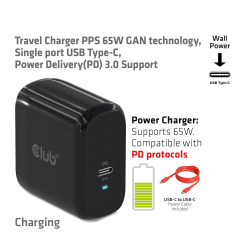 Club3D Ladegerät 1xUSB Typ C PD 65W, GaN retail