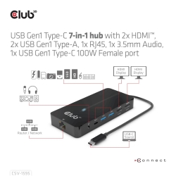 Club3D USB-C 7in1-HUB >2xHDMI/2xUSB/USB-C/LAN 4K60Hz...