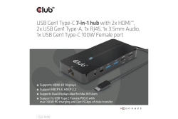 Club3D USB-C 7in1-HUB >2xHDMI/2xUSB/USB-C/LAN 4K60Hz PD100W retail