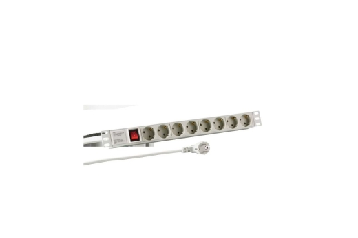 EFB 19 1HE Steckdosenleiste 8xCEE 7/3 mit Schalter,Alu,grau