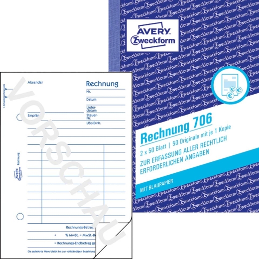 706 Rechnung, DIN A6, vorgelocht, 2 x 50 Blatt, weiß