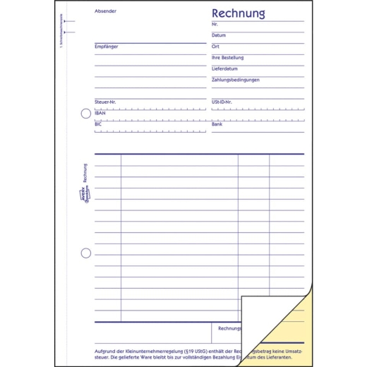 1733 Rechnung Kleinunternehmer, selbstdurchschreibend, DIN A5, 2x40 Blatt