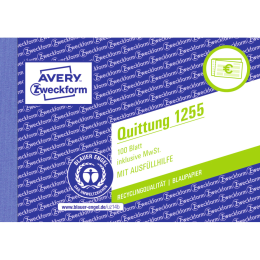 1255 Quittung inkl. MwSt. Recycling - A6 quer, MP, BL, 2x 50 Blatt