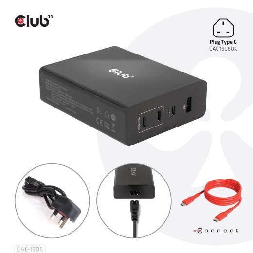 Club3D Ladegerät 3xUSB Typ C, 1xUSB Typ A, PD 132W, GaN retail