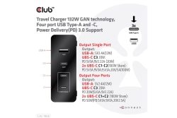 Club3D Ladegerät 3xUSB Typ C, 1xUSB Typ A, PD 132W, GaN retail