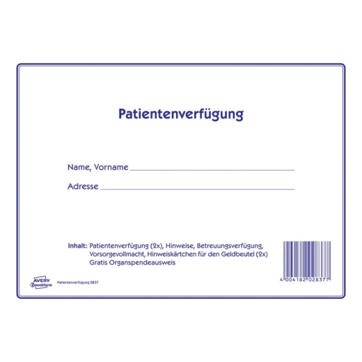 2837 Patientenverfügung, DIN A4, 1 Satz/10 Stück, weiß