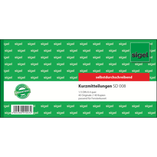 Kurzmitteilungen - 1/3 A4 quer, 1. und 2. Blatt bedruckt, SD, MP, 2 x 40 Blatt