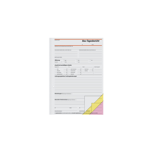 Bautagebuch - A4, 1., 2. und 3. Blatt bedruckt, SD, MP, 3 x 40 Blatt