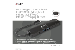 Club3D USB-C 6in1-HUB >HDMI/2xUSB/2xUSB-C/LAN 4K120Hz PD100W retail