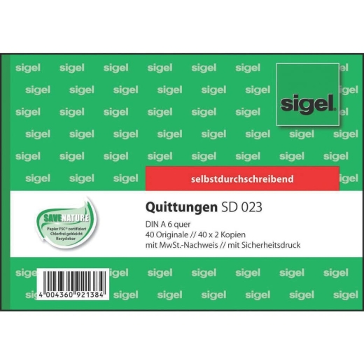 Quittungen mit Sicherheitsdruck - A6 quer, 1. und 2. Blatt bedruckt, SD, MP, 3 x 40 Blatt