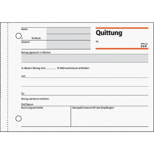 Quittungen mit Sicherheitsdruck - A6 quer, MP, BL, 50 Blatt