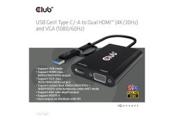Club3D Adapter USB Typ C/A > HDMI / VGA St/Bu retail