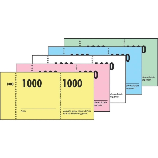 Nummernblock - 1-1000, 5 farbig sortiert, 105x50 mm, 10 x 100 Blatt