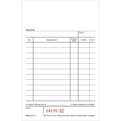 Kassenblock - oben geheftet, 2 x 50 Blatt, (BxH): 96 x...