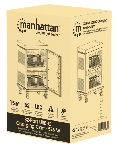 MANHATTAN Ladeschrank auf Rollen 32xUSB-C 576W gesa. 18W Po (Speditionsversand)