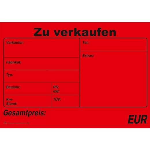Kaufverträge für ein gebrauchtes Kfz - SD, 1x4 Blatt, DIN A4, Verkaufsplakat
