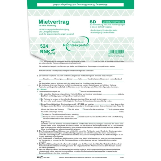 Universal-Mietverträge für Wohnungen - SD, Übergabeprotokoll, 4x2 Blatt, A4